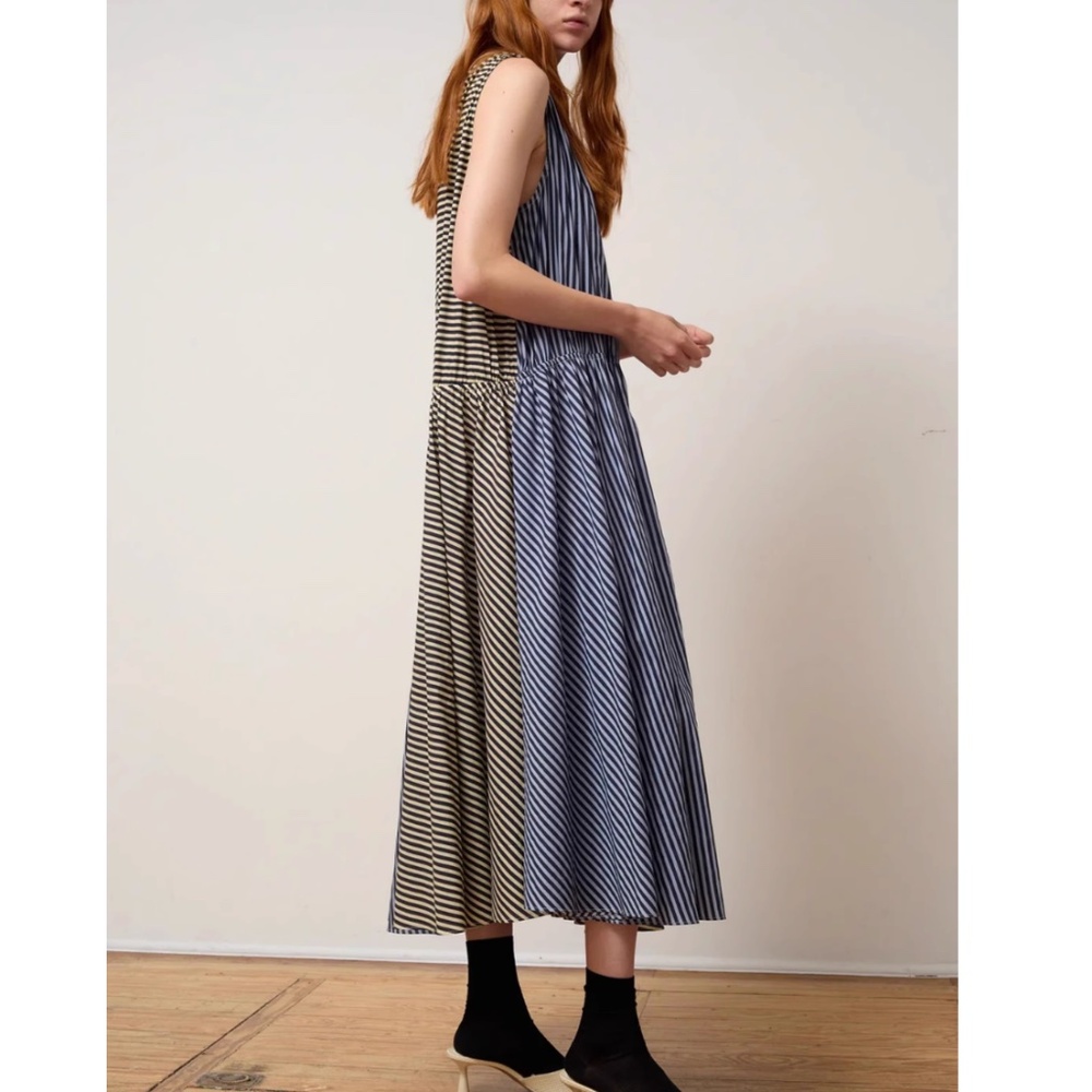 NWT NO.6 Leigh Midi Dress - Stripe Combo Blue Black White Causal Cotton - Picture 2 of 13